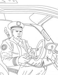 Сложная раскраска полицейский за рулем с рацией Раскраски машины для мальчиков