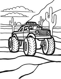 Внедорожник в пустыне с кактусами Картинки раскраски машины